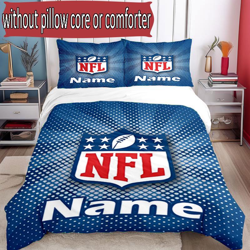 3pcs Duvet Cover Set (1*Duvet Cover + 2*Pillowcase, Without Core), Custom Name NFL Pattern Bedding Set, Home Bedroom Decor Gift