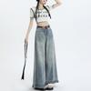 Retro lockere ausgefranste Jeans Damen Frühling und Herbst Neu High-Waist und Dünn Kleine Weite Beine Bodenlange Hosen Trend
