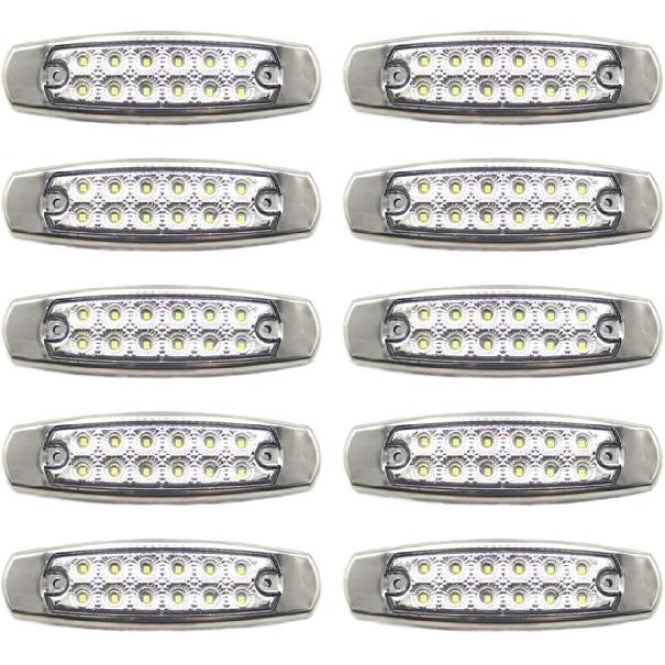 10pcs 12V 24V 12 LED Waterproof Side Marker Lights for Trucks, Trailers, Caravans, Buses, Boats - Clearance Lighting Solution(10x White) 10x white
