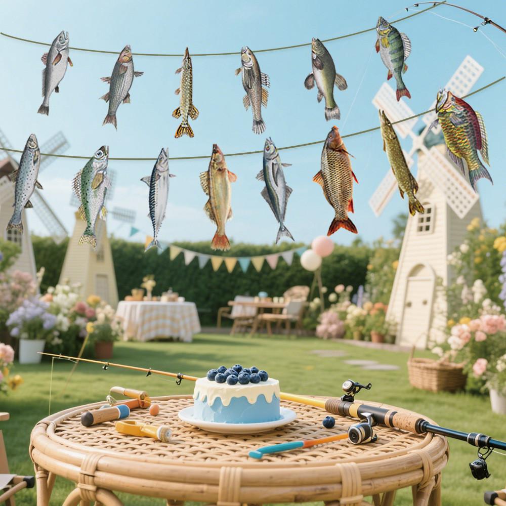 Fishes Creative Pattern Paper Banner Fishing Party Scene Props Decoration