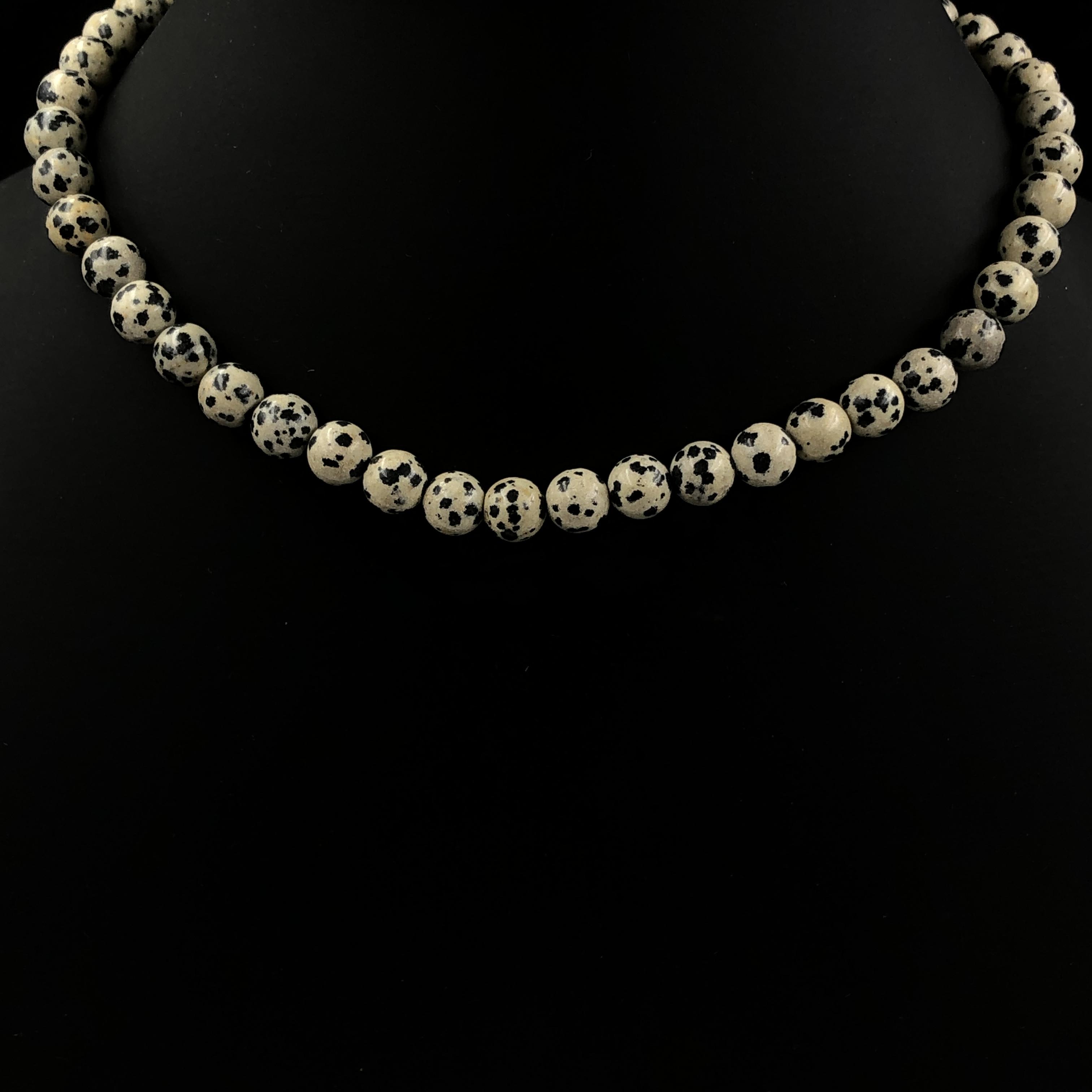 8 мм Натуральные Бусины из Камня Далматинский Яспис Украшения Ручной Работы Дизайнерское Ожерелье 17-20  В Подарок на День Рождения 8BN-10