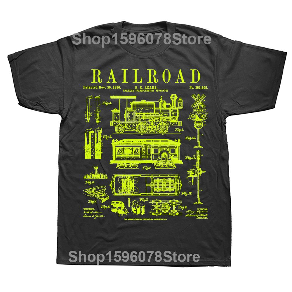 Railroad Railway Steam Train Vintage Patent T Shirts Streetwear Short Sleeve Birthday Gifts Summer Style T-shirt Mens Clothing