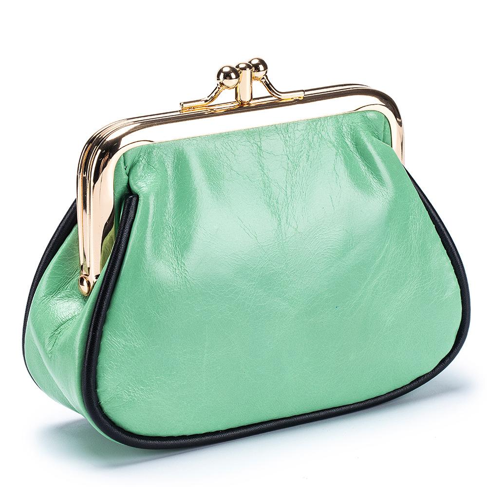 

Новый ретро двухслойный кошелек-клипса для мелочи, мини-сумка для хранения монет из кожи с масляной восковой пропиткой, женская модная золотая сумка светло-зеленый