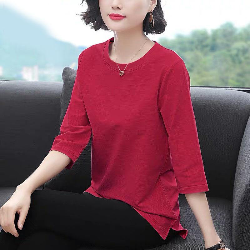 JKASHDK Women's Fashion Casual Summer Spring Solid Color Print 3/4 Sleeves O-Neck Blouses & Shirts