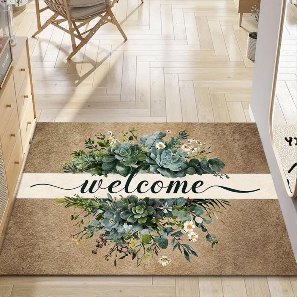 Large Succulent Green Plants Print Doormat Non Slip Washable Entrance Welcome Mat Indoor Outdoor High Traffic Home Decor 1PC