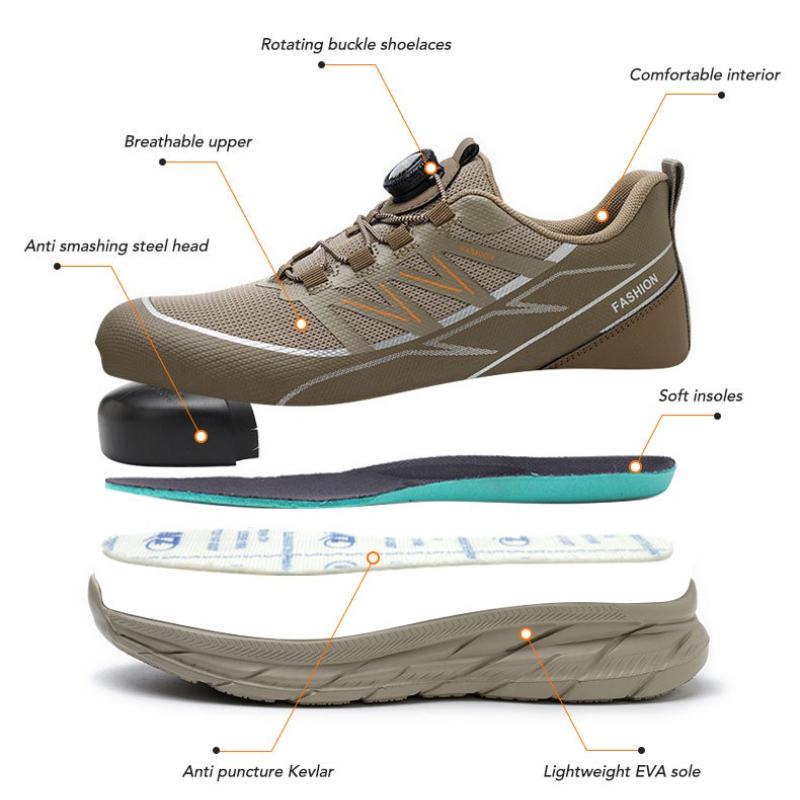 Rotating Button Safety Shoes Lightweight Work Sneakers Steel Toe Safety Work Boots Anti Puncture Industrial Safety Tennis Shoes