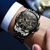 OLEVS Men's Chronograph Watch Black Analog Waterproof Quartz Business Style Large Display