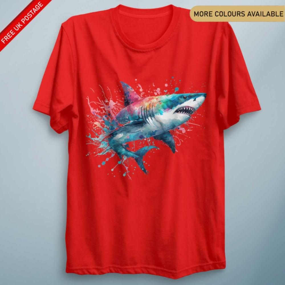 Watercolour Shark T Shirt Ocean Creatures Fish Gift Present Design Idea Summer S
