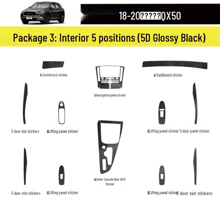 18-20 Infiniti QX50 Wnętrze Naklejka z włókna węglowego odporna na zarysowania na drzwi