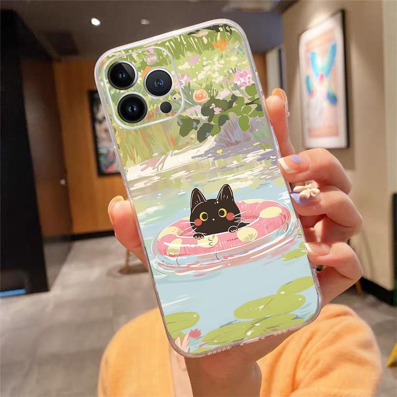 Phone Case Carcasa Funda For iPhone 17 Pro Max Air 16 15 14 13 Pro Max 15 16 Pro 15Plus Cartoon Black Cats Case