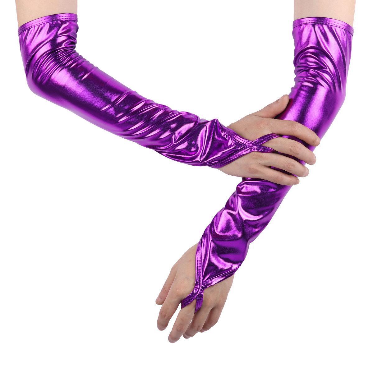 

Жіночі блискучі довгі оперні рукавички без пальців, костюми для косплею, танцювальні вечірні рукавички One Size фіолетовий