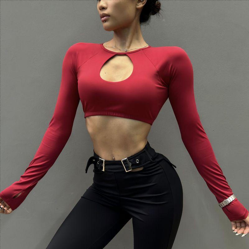 Fashion Long Sleeves Women's Cut Out Sexy Top Quick-Drying Yoga