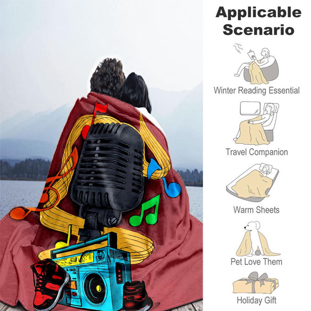 1pc Music Microphone Vibes Outdoor Blanket Lightweight Flannel, All-Season Use for Sofa, Bed, Travel, Camping, Living Room, Office001