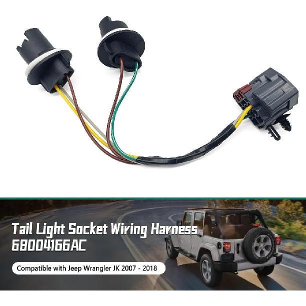 Tail Light Socket Wiring Harness Fit for Jeep Wrangler JK 2007-2018 Replace 68004166AC