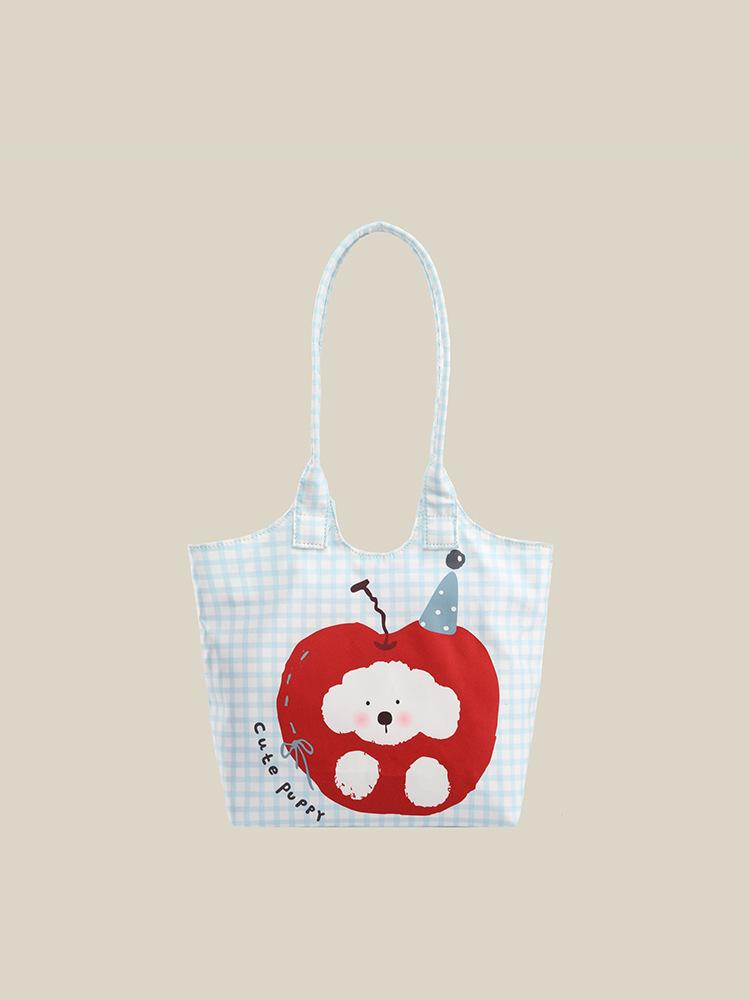 

Korean lazy wind canvas bag female summer niche cute cartoon apple puppy shoulder bag commuter tote bag