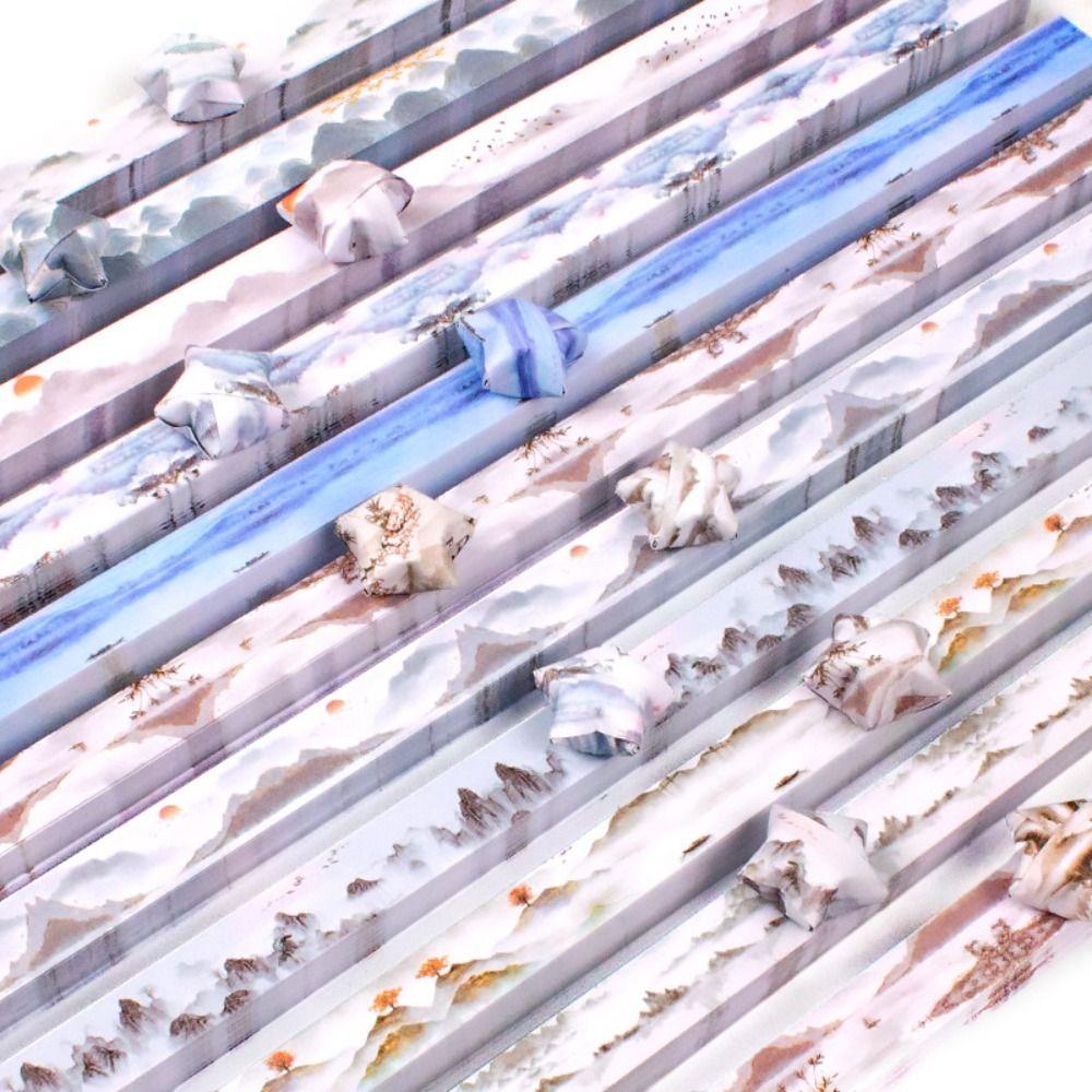 600pcs Oil Painting Star Origami Double Sided Printing Pattern Paper Folding Home Decoration