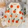 Damen-Strickpullover mit Früchte-Jacquardmuster: Herbst/Winter Koreanischer lockerer Pullover Cardigan