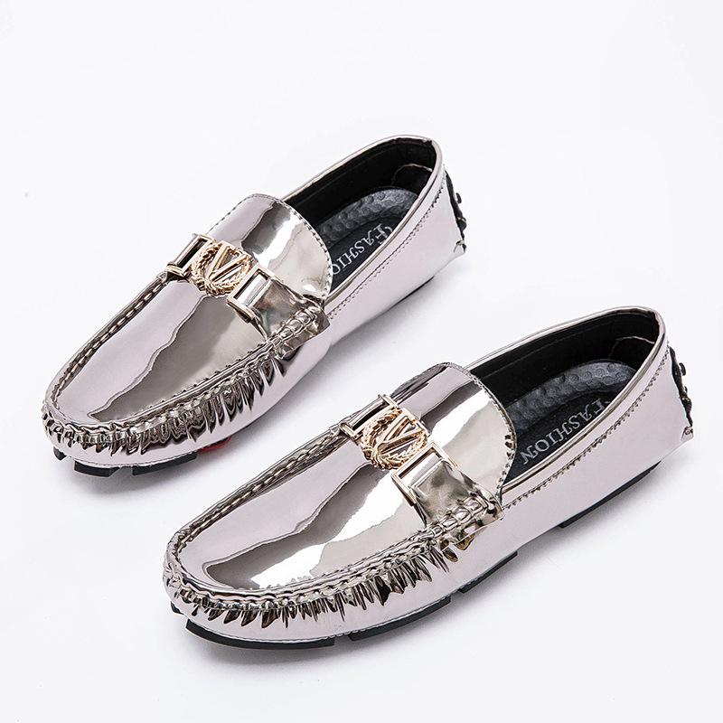 2025 Men's Shiny Leather Loafers: Breathable Soft Sole for Casual Wear, Large Size