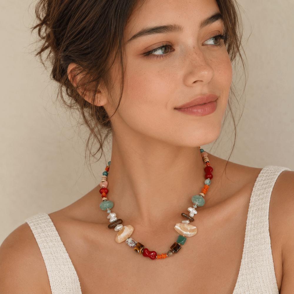 Colored Handmade Beaded Necklace Bohemian Style Neck Chain Fashion Clavicle Choker for Women