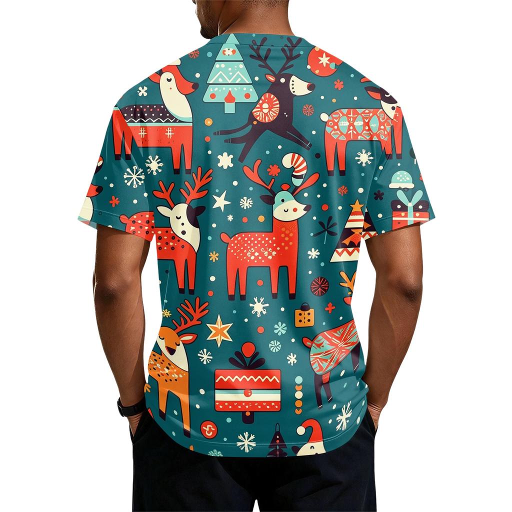 Men's Quick-Dry Neck Short Sleeve T-Shirt with Christmas Print