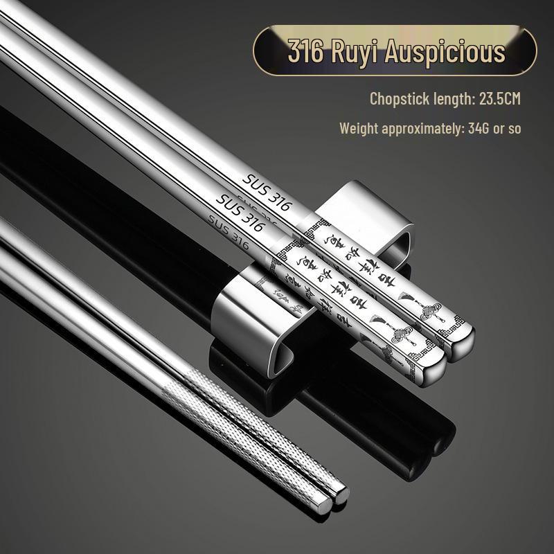 316 Stainless Steel Non-Slip Heat-Resistant Square Chopsticks