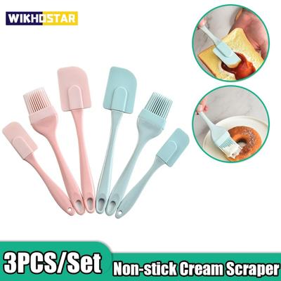 Grattoir à crème en Silicone antiadhésif, 3 pièces, spatule à pain, beurre, mélangeur, brosse à huile avec poignée en PP, spatule à gâteau, outil de cuisson de cuisine