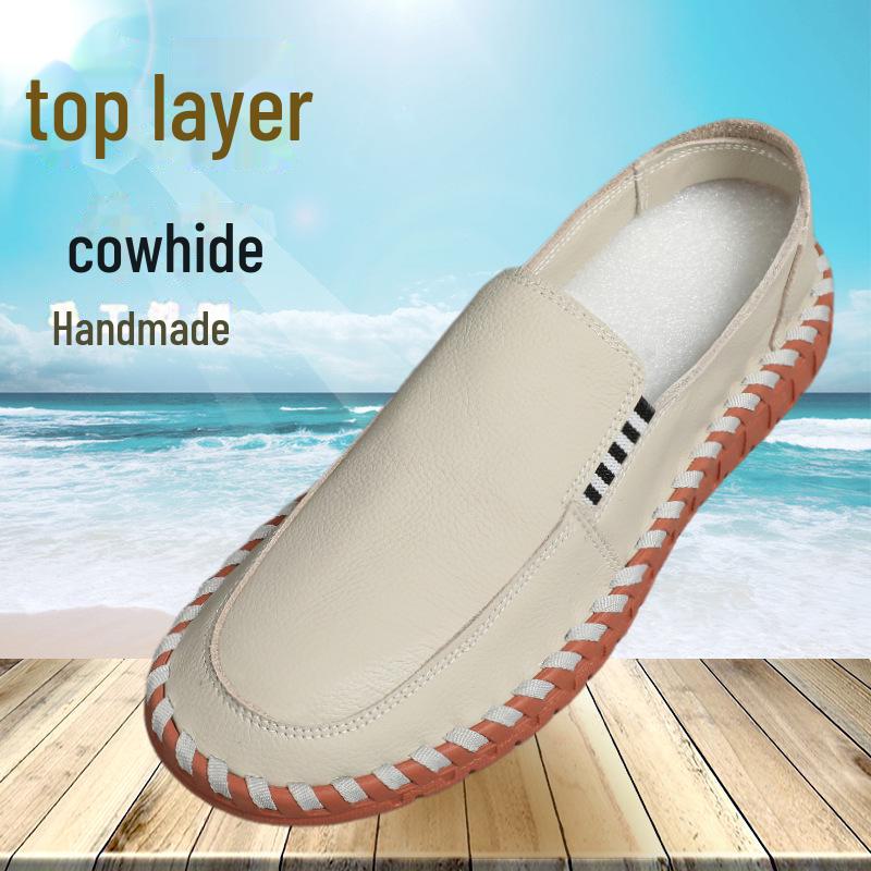 Mocasini alb din piele de vară pentru bărbați – pantofi casual respirabili, cu talpă moale, versatilă