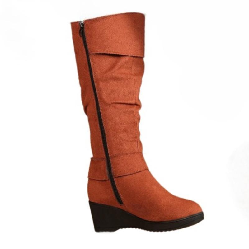 Fashion High Heels Women Long Boots Winter Suede Buckle Wedges Shoes 2025 New Snow Elegant Knee Boots Designer Fashion Zapatillas Mujer