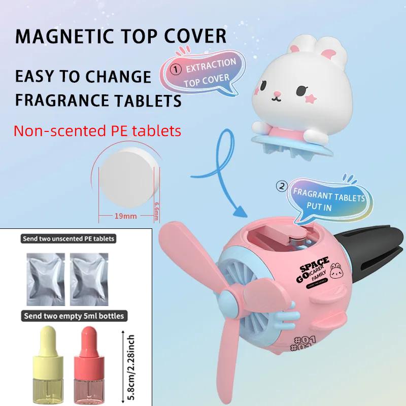 1PC new car magnetic outlet aromatherapy cartoon outlet clip aromatherapy creative car gift (two tasteless PE pieces and two 5ml