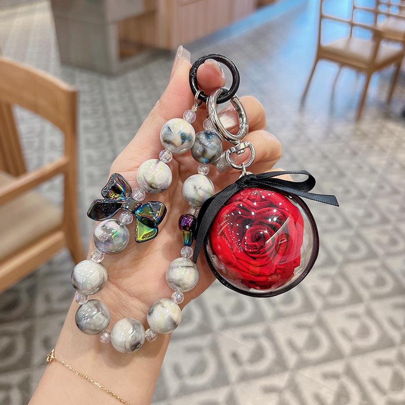 Korean-Style Beaded Rose Keychain & Bag Charm Souvenir