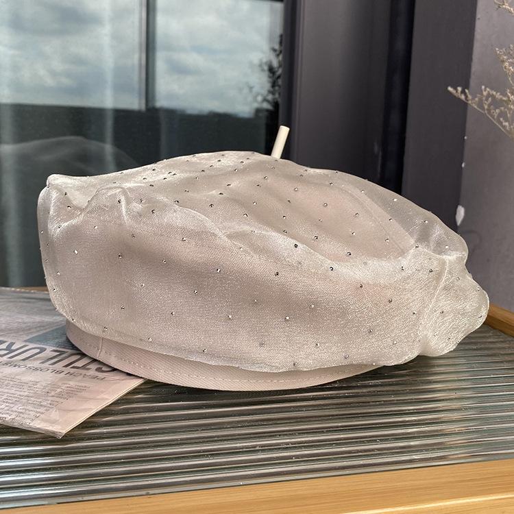 Niche Rhinestone Beret Ladies Spring And Autumn Lace Painter Hat Versatile Tide Octagonal Hat