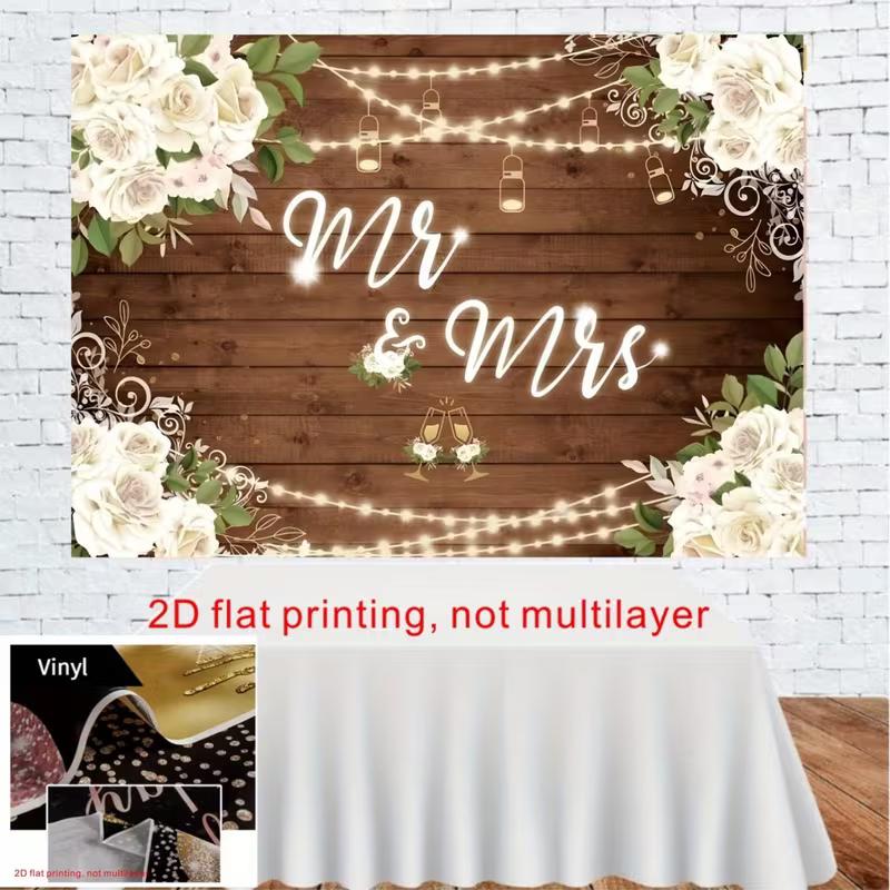 2D Bridal Shower Photo Booth Backdrop with String Lights and Floral Corners