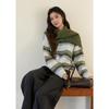 Women's Retro Striped Wool Blend Knit Shawl Two-Piece Sweater Set