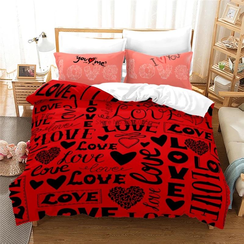 Rotes Liebesmuster 3D Bettbezug-Set mit Kissenbezug Paar-Serie Bettwäsche-Set Einzelbett Doppelbett Queen-Size King-Size Bettwäsche Bettwäsche-Set