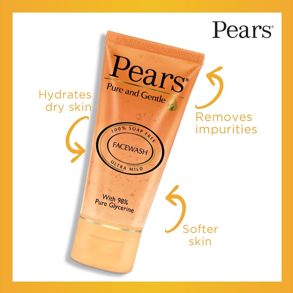 PEARS Pure and Gentle Daily Cleansing Facewash, Mild Cleanser With Glycerine, Balances PH, 100% Soap Free, 150 g (Pack of 2)