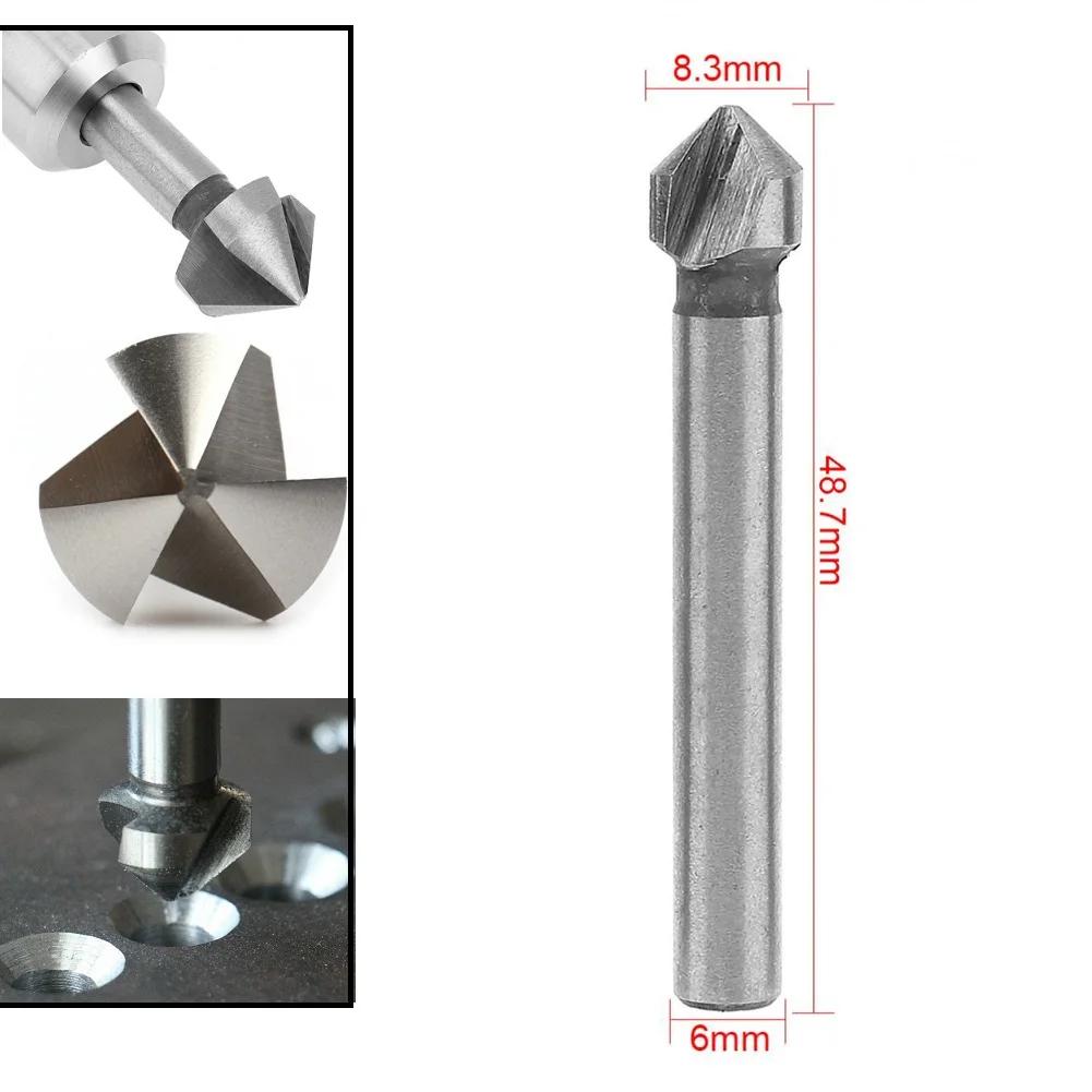 3-Flute Countersink Drill Bit 90 Degree Chamfering Cutters 6.3/8.3/10.4/12.4/16.5/20.5mm For Wood Metal Quick Change Drill Bit