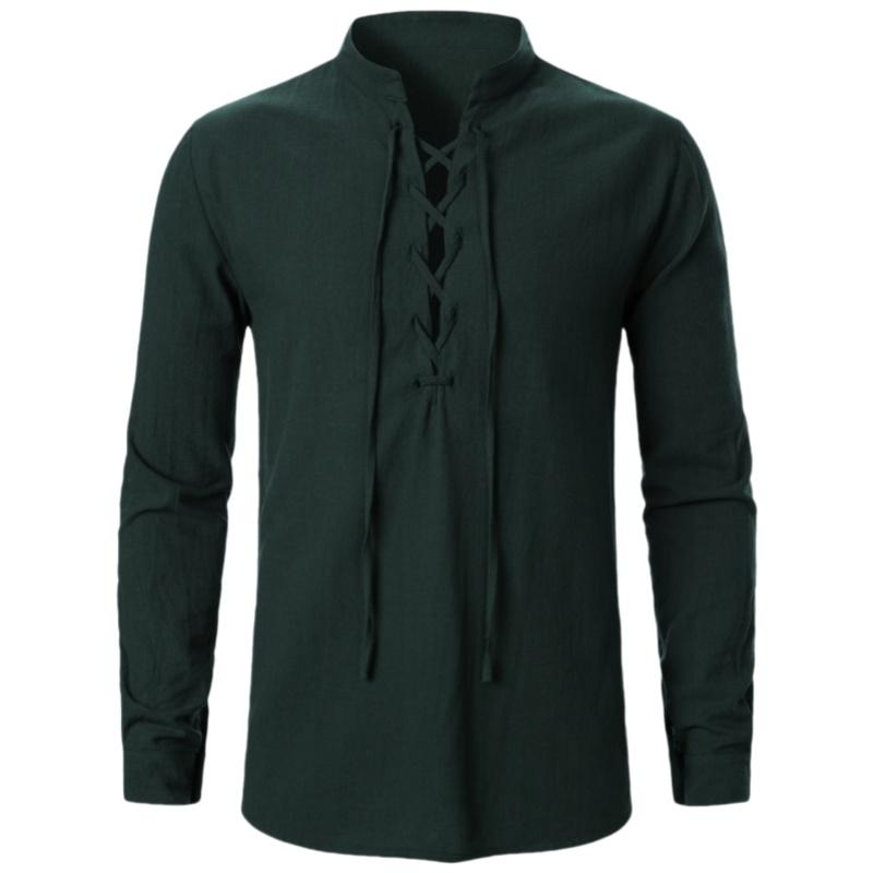 Men's Renaissance Shirt Pirate Medieval Viking Top Cotton Linen Shirts Men Long Sleeved Halloween Costume