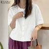 ZANZEA Women Casual Round Neck Loose Summer Half Sleeve Blouse