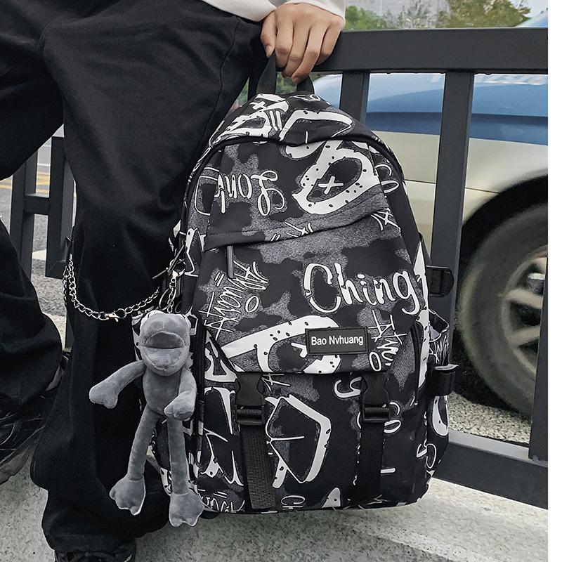 Schoolbag trendy brand backpack men ins trendy cool large capacity graffiti backpack men casual college student schoolbag male junior high school 