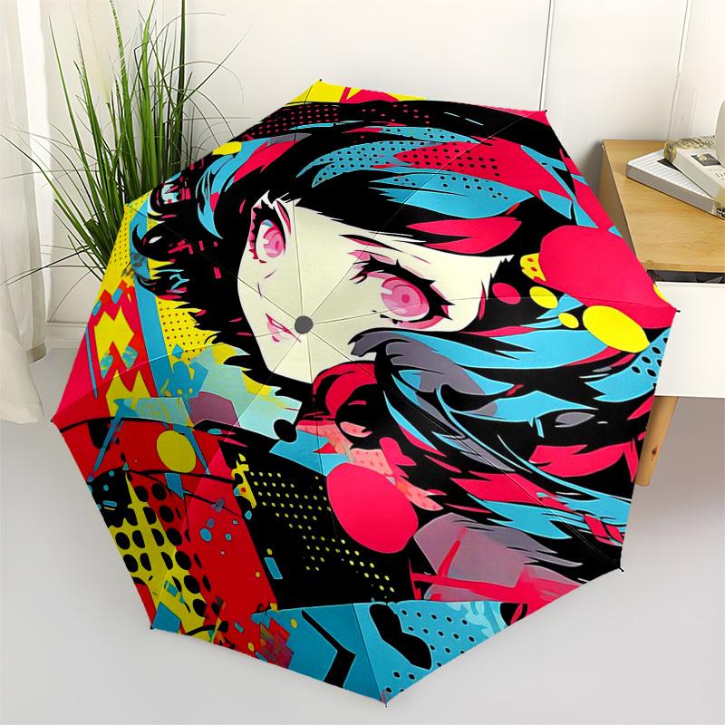

1pc Pop Art Girl Outdoor Umbrella - Automatic Opening/Closing, Portable 3-Fold Design, 8-Bone Iron Frame, Festival Gift for Fans, Travelers, Dail