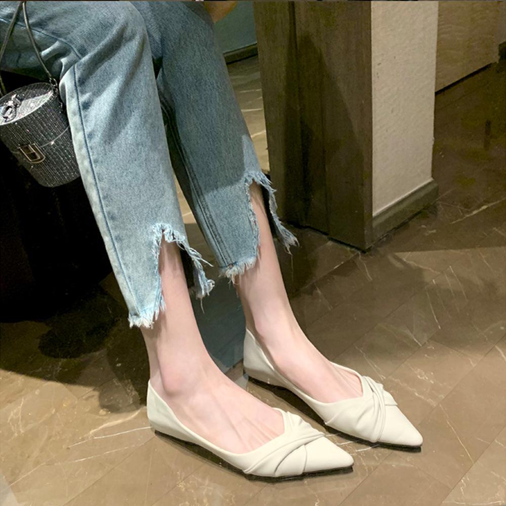 Grape Mom Studiolee Summer Temperament Versatile Simple Kink Face Pointed Head Shallow Mouth Flat Bottom Commuter Single Shoes Women