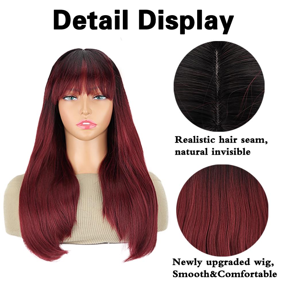 XINRAN Wig With Bangs Long Straight Wig Heat Resistant Synthetic Wig For Women Girls Daily Use Party Halloween Cosplay Wig