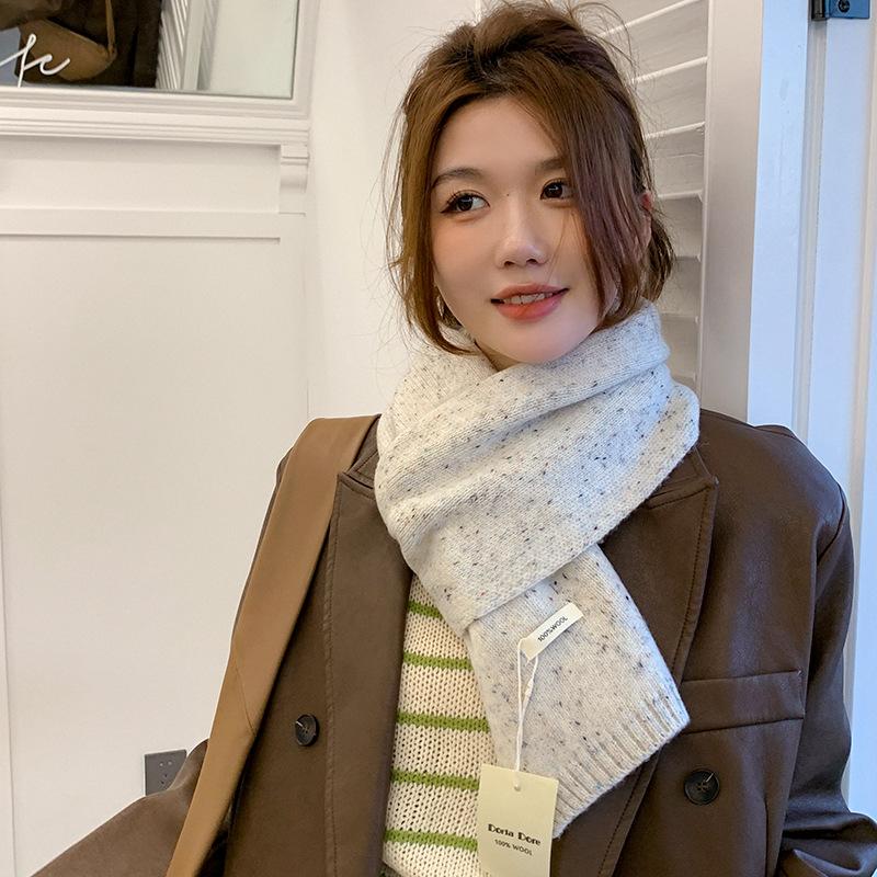 Chocolate color autumn and winter versatile monochrome warm wool knitted wool scarf scarf female student gift