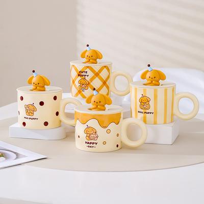 Cartoon Niedliche Tasse für Mädchen Keramiktasse Paar Wassertasse für Zuhause Büro Frühstückstasse mit Deckel Löffel