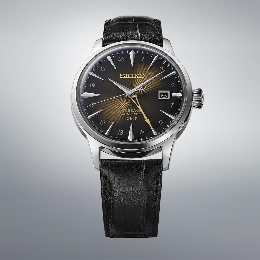 [Ceas Seiko] Ceas de mână Presage Cocktail Time GMT cu cadran negru pentru bărbați SARY243