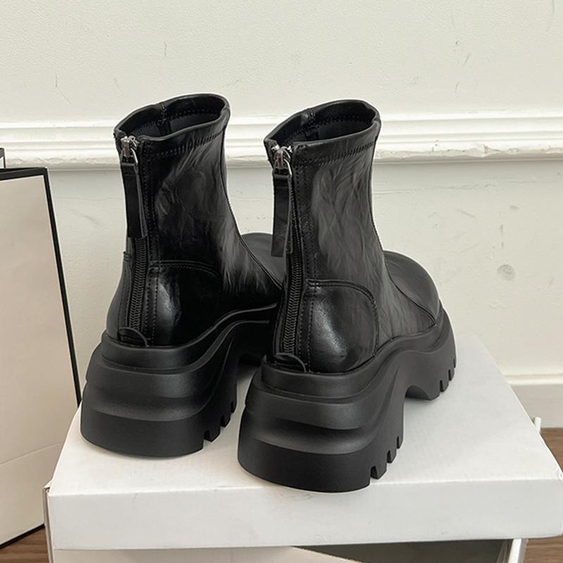 Mid Heels Women Ankle Platform Fashion Leather Winter Chelsea Boots New Trend Short Motorcycle Mujer Botas