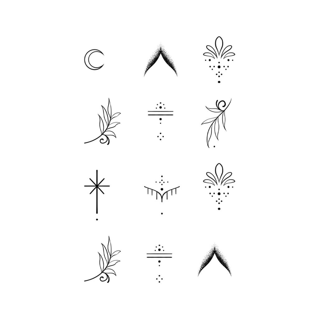 Sticker Tatuaggio Adesivo Lunga Striscia Totem Linea Dita Multi-Immagine Fiore Semplice Liscio Sole Luna Stella Schiena Vita Colonna Vertebrale
