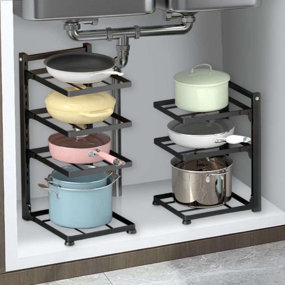 Kitchen Sink Organizer Rack Adjustable Pot Cabinet Rack Holder Multi-layer Home Frying Pan Holder Pot Bowl Storage Racks