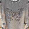 Summer Round Neck Butterfly Diamond Short-sleeved T-shirt Women's Fashion Top Women