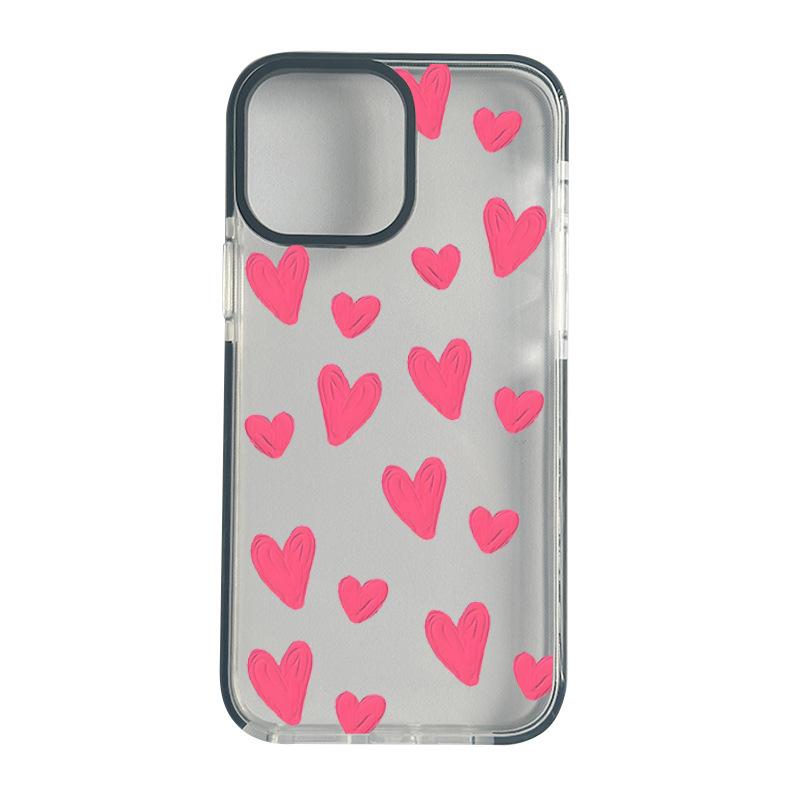 Summer new iphone14 simple powder love mobile phone case Apple 16 transparent mobile phone case 17promax girls